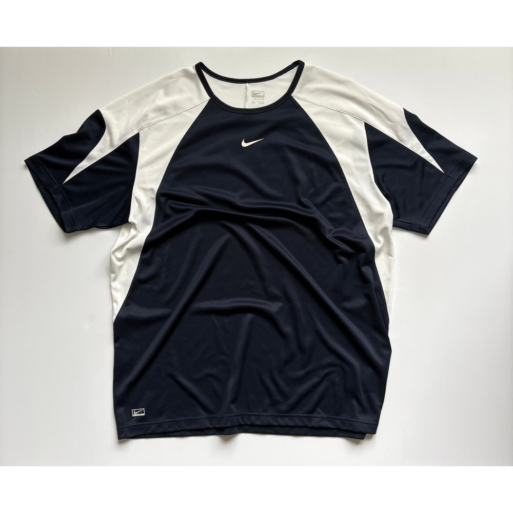 Vintage Nike Performance Shirt Mens Navy White Mesh Colorblock Athletic Shirt